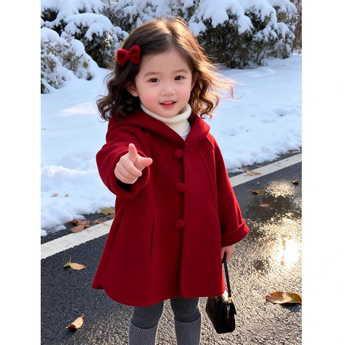 Winter Clothing Toddler - เสื้อโค้ทขนสัตว์สำหรับเด็กผู้หญิง ฤดูใบไม้ร่วง ฤดูหนาว ใหม่ เสื้อโค้ทมีฮู้ดสีแดงสำหรับเด็กเล็ก ชุดตรุษจีน