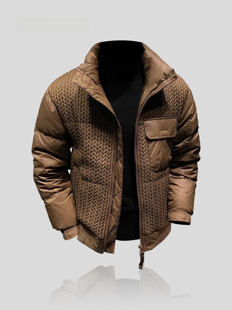 Winter Sun Clothing - IT เสื้อแจ็คเก็ตลำลองสำหรับบุรุษ ฤดูใบไม้ร่วง ฤดูหนาว คอปกอุ่น ลายข้าวสาร