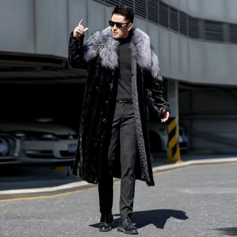 Winter Clothing Brands - ผู้ชาย Faux Mink Coat ฤดูหนาวเสื้อขนสัตว์สีดํา WARM
