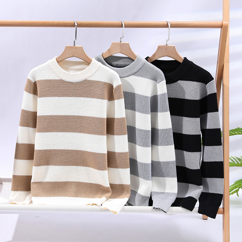 Winter Clothing Patterns - เสื้อสเวตเตอร์ผู้ชายลายทางแบบลำลอง แฟชั่นฤดูหนาว 2026 เสื้อกันหนาวหนา อบอุ่น ทรงหลวม