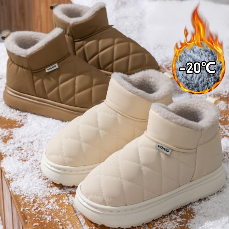 Snow Boot Fur Lined - รองเท้าบูทกันน้ำสำหรับผู้หญิงในฤดูหนาว พื้นหนา กันลื่น บุด้วยขนสัตว์ ให้ความอบอุ่น ส้นสูง