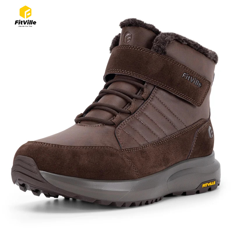 Snow Boot Fur Lined - รองเท้าบูทฤดูหนาวสำหรับผู้ชาย FitVille ทรงกว้าง บุด้วยขนสัตว์ กันลื่น เหมาะสำหรับเดินป่าและเดินกลางแจ้ง