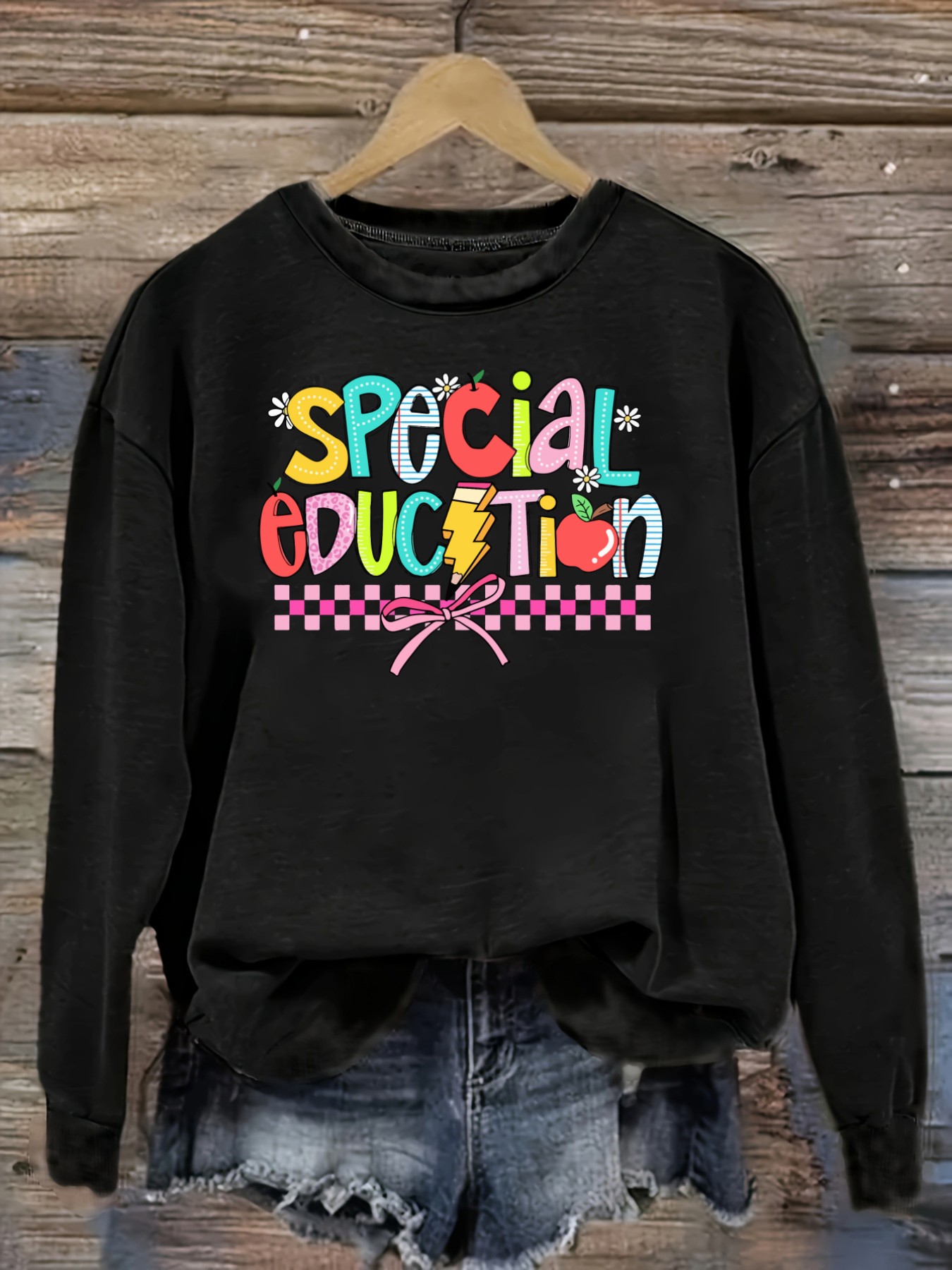 Winter Clothing Design - เสื้อยืดแขนยาวคอกลมลำลองสำหรับผู้หญิง ลายโบว์แอปเปิ้ลสีรุ้งดีไซน์พิเศษ, เสื้อผ้าผู้หญิงคอกลม, ซักเครื่องได้, ยืดหยุ่นเล็กน้อย, ทรงหลวม,