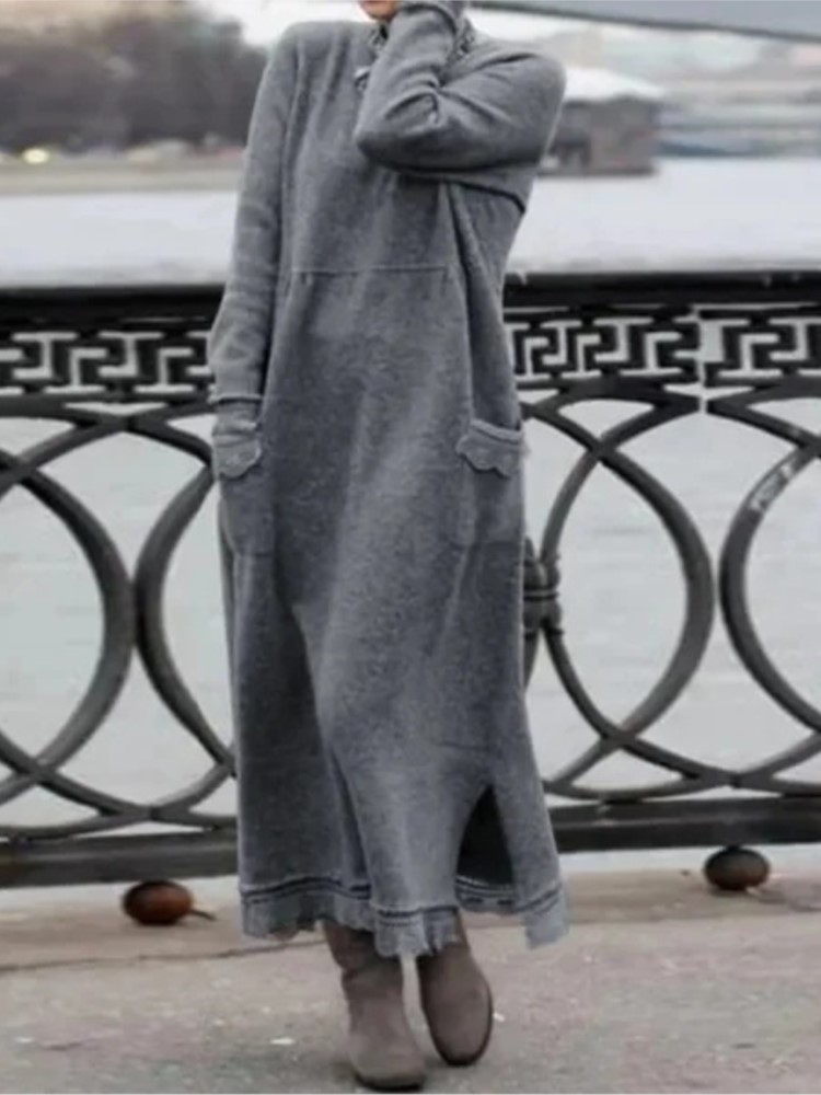 Winter Clothing Pinterest - 2024 ฤดูใบไม้ร่วงฤดูหนาวใหม่ชุดยาวผู้หญิงดอกไม้ขอบลูกไม้หลวม Maxi ชุดลําลองยาวหญิงสีทึบกระเป๋า ...