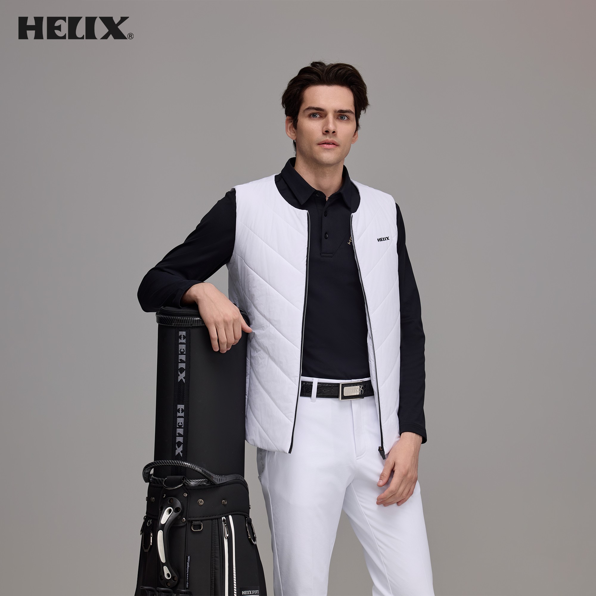Winter Sun Clothing - HELIX เสื้อผ้ากอล์ฟเสื้อโปโลแขนยาวผู้ชายฤดูใบไม้ร่วงและฤดูหนาวสีขาวเสื้อยืดป้องกันแสงแดดกลางแจ้ง