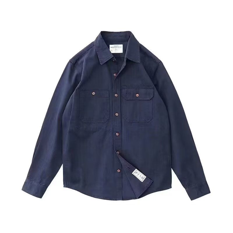 Winter Sun Clothing - เสื้อเชิ้ตทำงานสไตล์เรโทรอเมริกัน-ญี่ปุ่น แขนยาว ทรงหลวม สีพื้น เสื้อผู้ชายลำลองอเนกประสงค์ ป้องกันแสงแดด