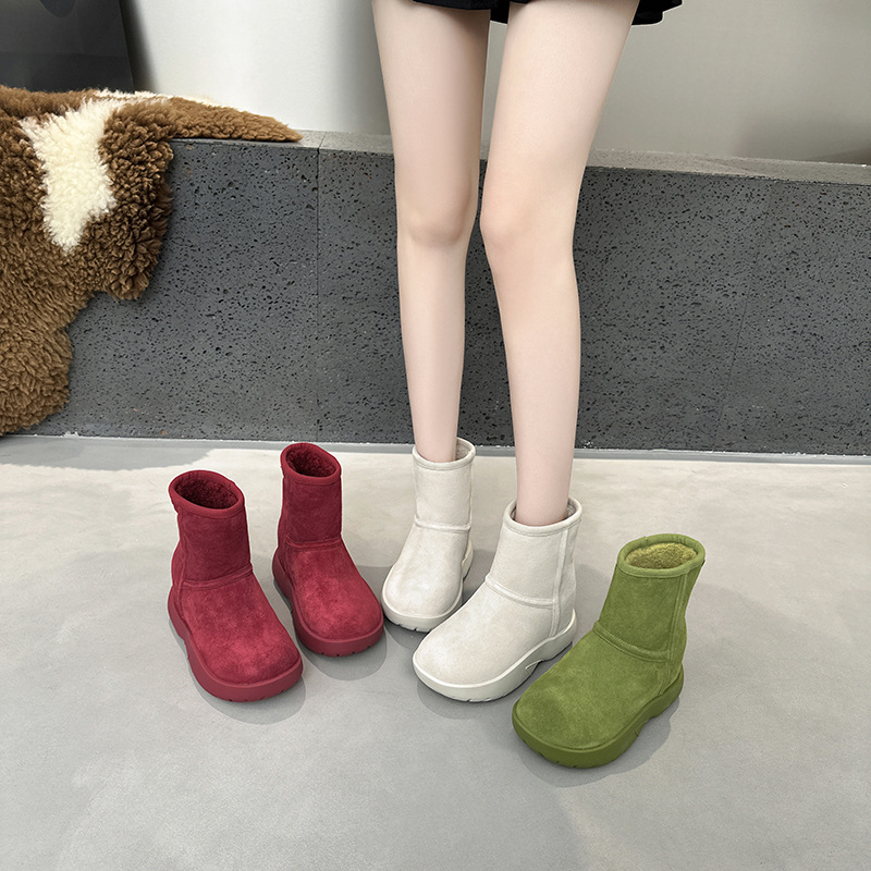 Snow Boot Fur Lined - รองเท้าบูทหิมะสำหรับผู้หญิง หนังแท้ บุขน เพิ่มความสูง รองเท้าบูทสั้น
