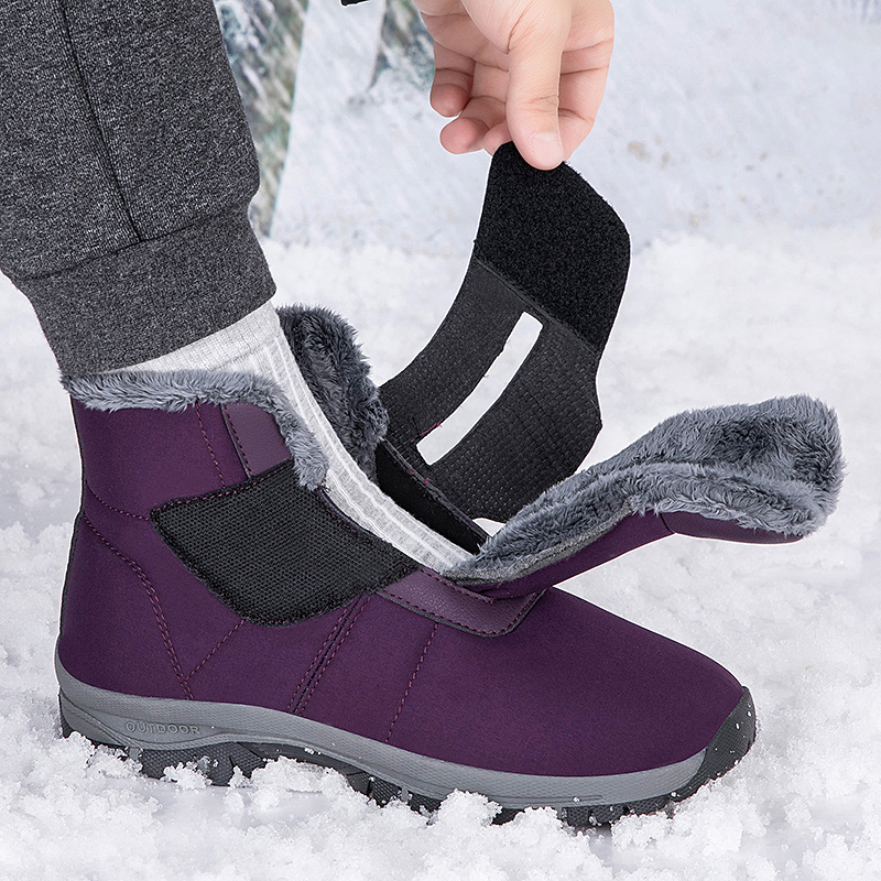 Snow Boot Fur Lined - รองเท้าบูทหุ้มข้อบุขนสำหรับผู้หญิงฤดูหนาว ปรับขนาดได้ด้วยแถบตีนตุ๊กแก เหมาะสำหรับผู้ป่วยเบาหวาน ผู้สูงอายุ เท้าบวม นิ้วหัวแม่เท้าเอียง