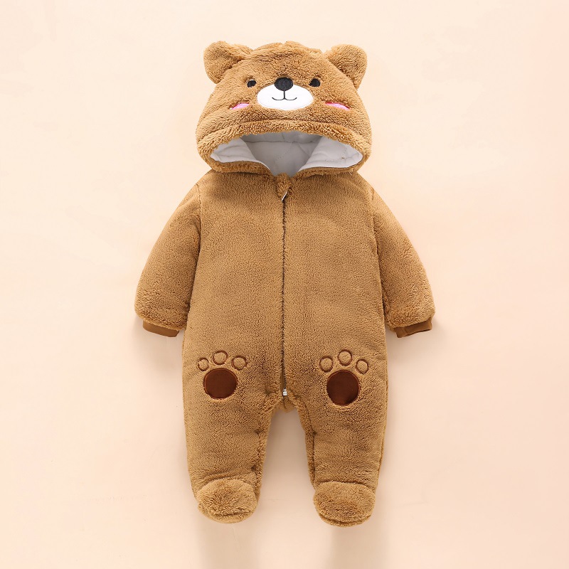 Winter Clothing Toddler - ชุดหมีสำหรับเด็กทารก0-12ม. ชุดหมีน่ารักหมีเด็กวัยหัดเดินเด็กผู้หญิงจั๊มสูทผ้าคอตตอนมีฮู้ดให้ความอบอุ่นในฤดูหนาวเสื้อผ้าเด็กทารกชาย