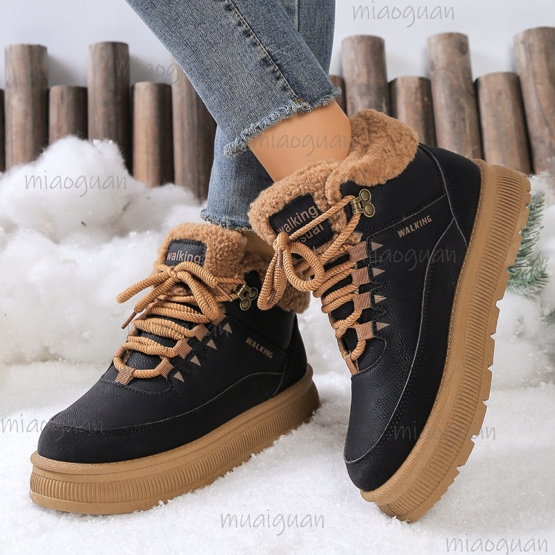 Snow Boot Fur Lined - รองเท้าบูทหิมะสำหรับผู้หญิงไซส์ใหญ่ 36-41 สำหรับฤดูหนาว บุขน กันน้ำ รองเท้าบูทผู้หญิงกันลื่น