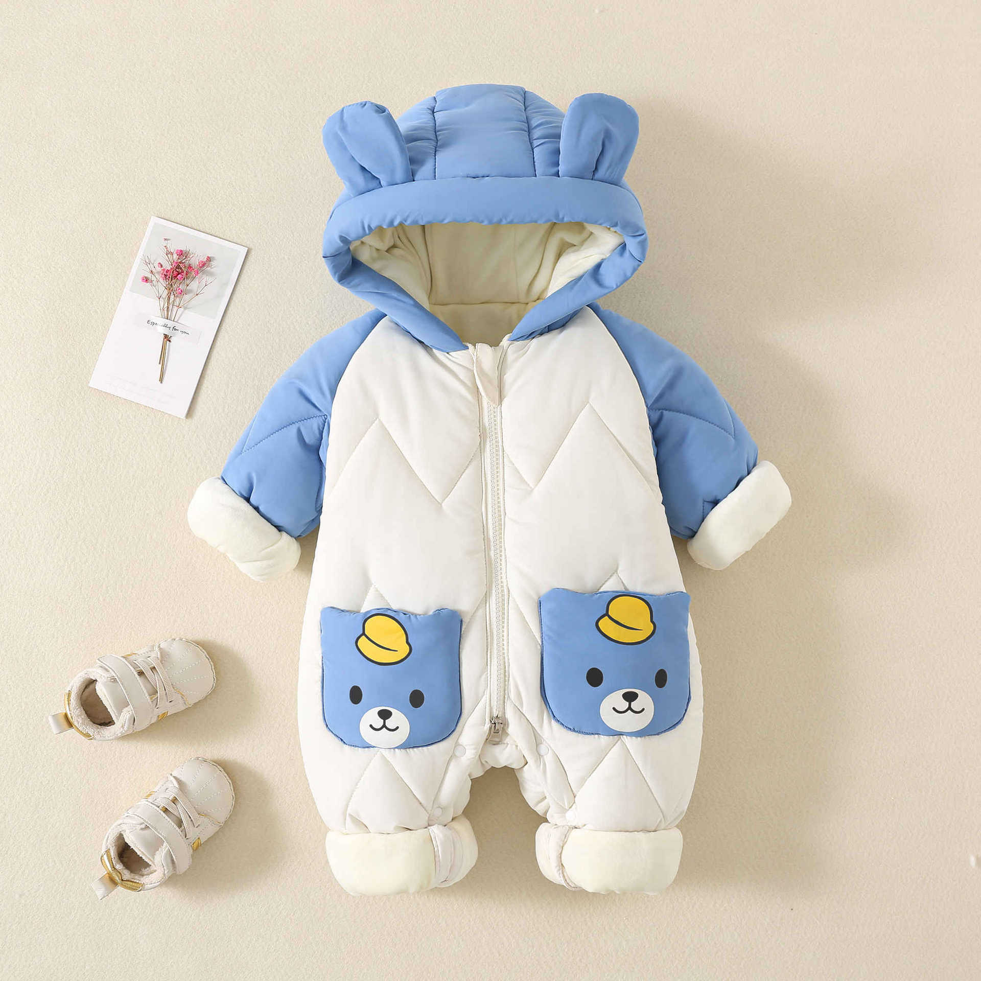 Winter Clothing Toddler - ชุดกันหนาวสำหรับเด็กทารก เสื้อผ้าบุขนสัตว์ ชุดรอมเปอร์เด็กผู้หญิงและเด็กผู้ชายลายการ์ตูนหมี ชุดจั๊มสูทสำหรับทารก