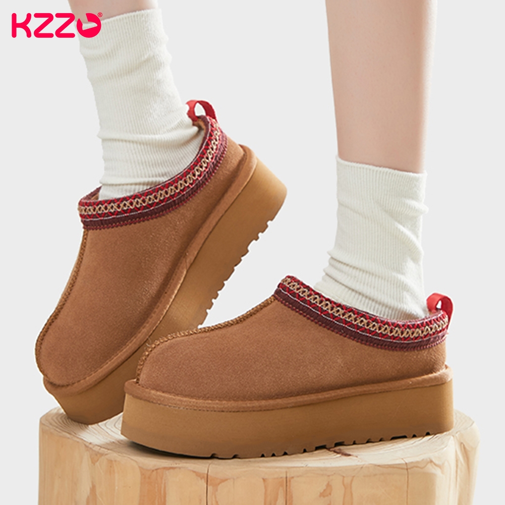 Snow Boot Fur Lined - KZzo รองเท้าบูทลุยหิมะขนาดเล็กพิเศษสำหรับผู้หญิงมาใหม่รองเท้าหนังกลับหนังวัวนิ่มขนสัตว์ธรรมชาติบุด้วยขนสัตว์รองเท้าให้ความอบอุ่นในฤดูหนาวสีแดงเข้ม