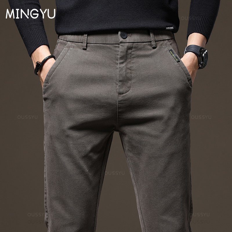Winter Clothing Brands - กางเกงเอวยืดเข้ารูปเอวสูงสำหรับฤดูใบไม้ร่วงฤดูหนาวสำหรับผู้ชายเสื้อผ้าแบรนด์ลายทแยงกางเกงคาร์โก้หนาสำหรับผู้ชายไซส์พิเศษ28-38