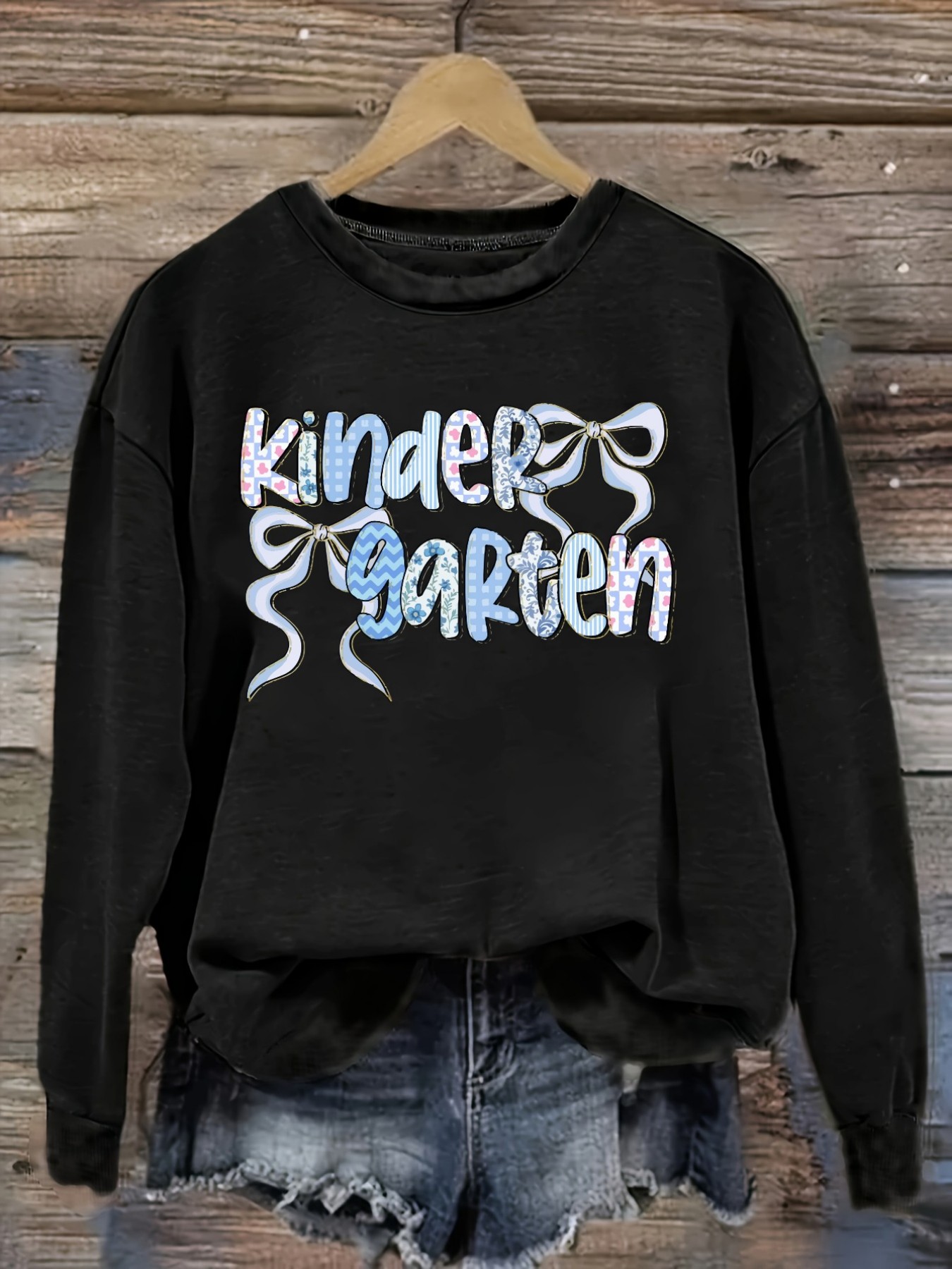 Winter Clothing Patterns - เสื้อยืดแขนยาวคอกลมลำลองสำหรับผู้หญิง ลายพิมพ์โบว์สำหรับเด็กอนุบาล เสื้อผ้าผู้หญิงคอกลม ซักเครื่องได้ ยืดหยุ่นเล็กน้อย ทรงหลวม
