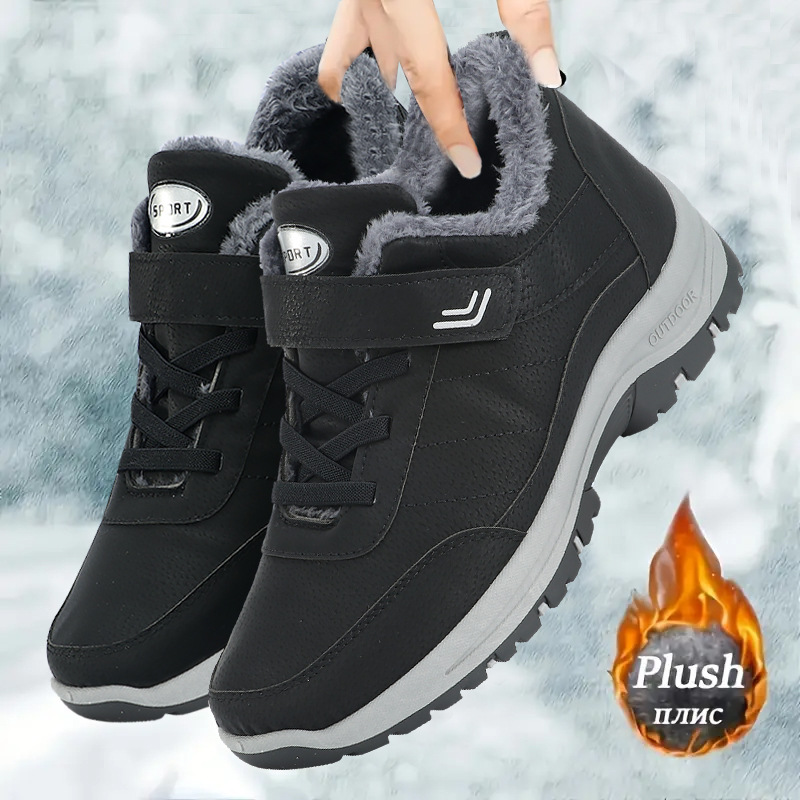 Snow Boot Fur Lined - รองเท้าลำลองฤดูหนาวบุขนแกะหนาพิเศษสำหรับผู้ชาย ขนาดใหญ่พิเศษ รองเท้าบูทกันหนาว รองเท้าเดินพร้อมสายรัดเวลโคร
