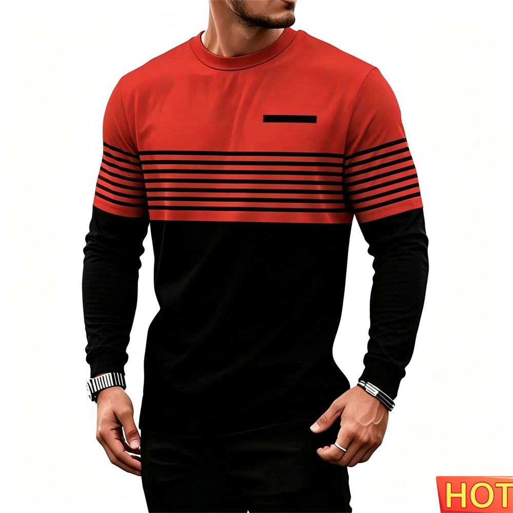 Winter Sun Clothing - เสื้อยืดแขนยาวลายทางสำหรับผู้ชาย คอลเลคชั่นฤดูใบไม้ร่วง-ฤดูหนาว เสื้อยืดผ้าฝ้ายลำลองคุณภาพสูง เสื้อยืดแฟชั่นผู้ชาย เสื้อผ้าผู้ชาย