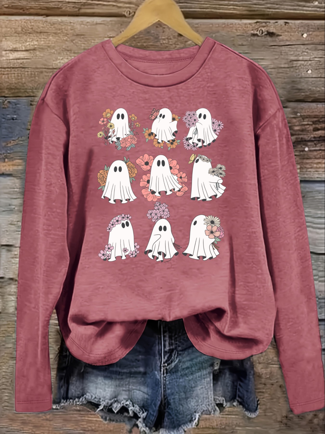 เสื้อยืดแขนยาวคอกลมลายดอกไม้แล - Winter Clothing Patterns บทวิจารณ์และราคา