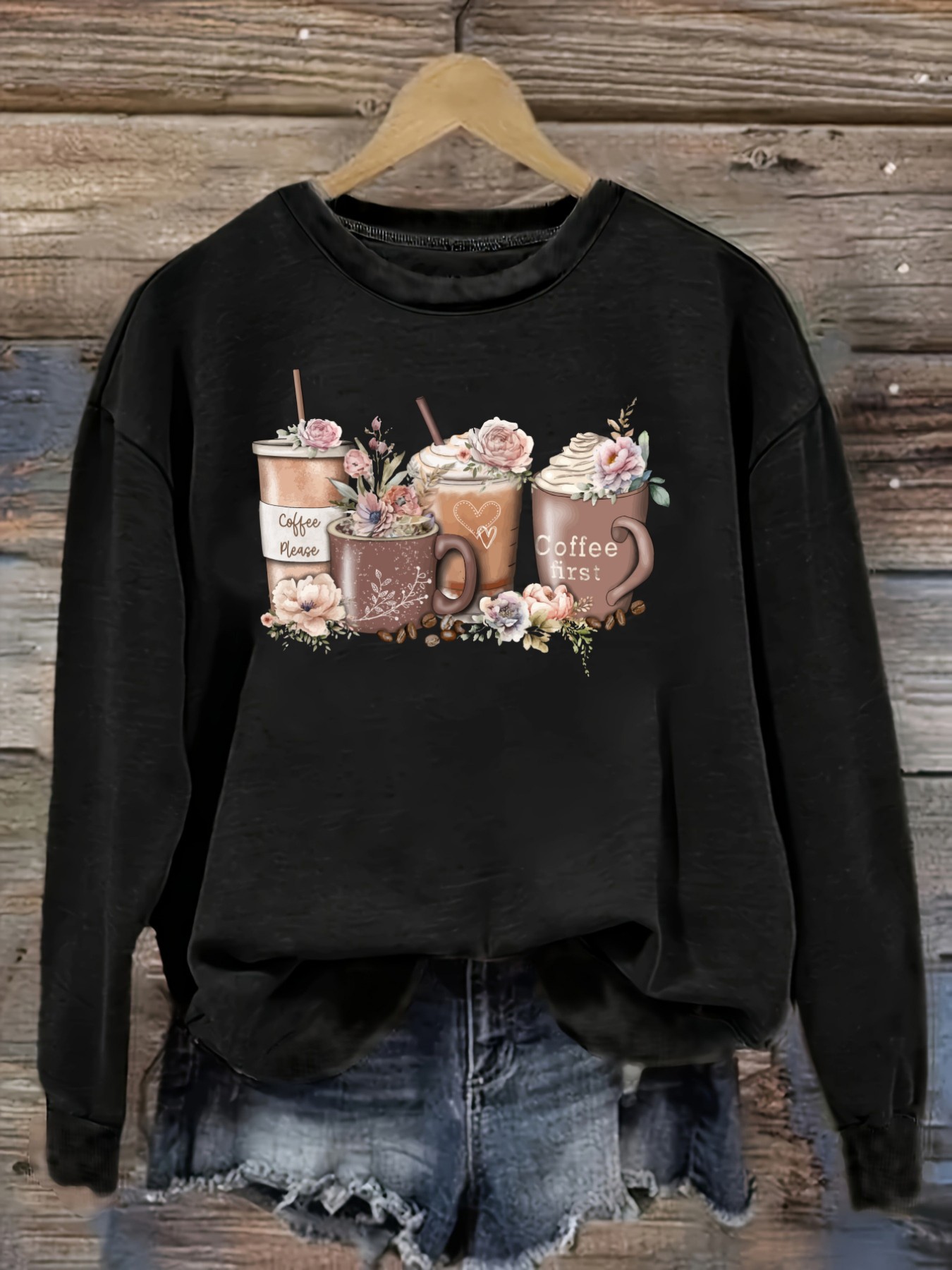 เสื้อยืดแขนยาวคอกลมลายดอกไม้แล - Winter Clothing Design บทวิจารณ์และราคา