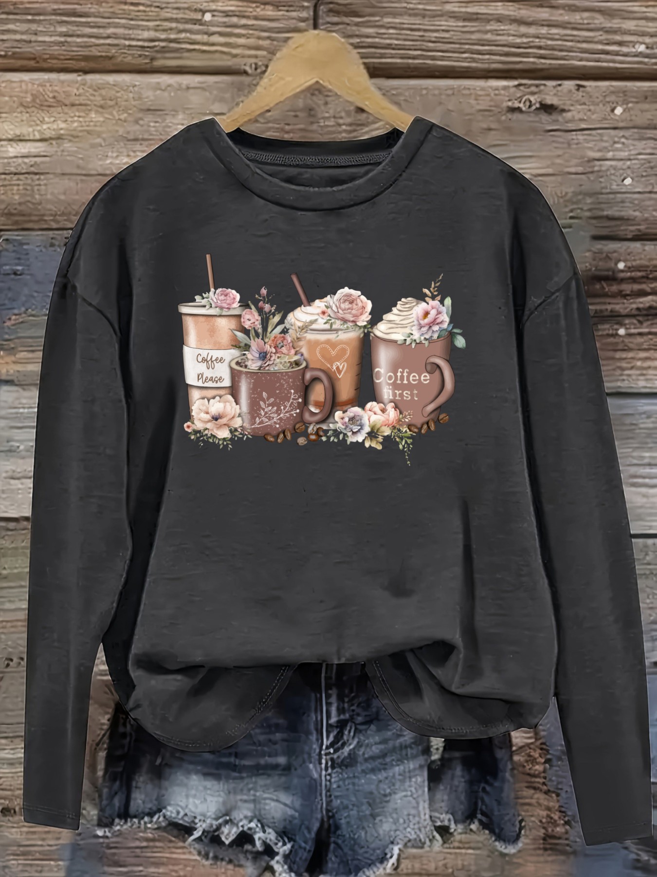 เสื้อยืดแขนยาวคอกลมลายดอกไม้แล - Winter Clothing Design บทวิจารณ์และราคา