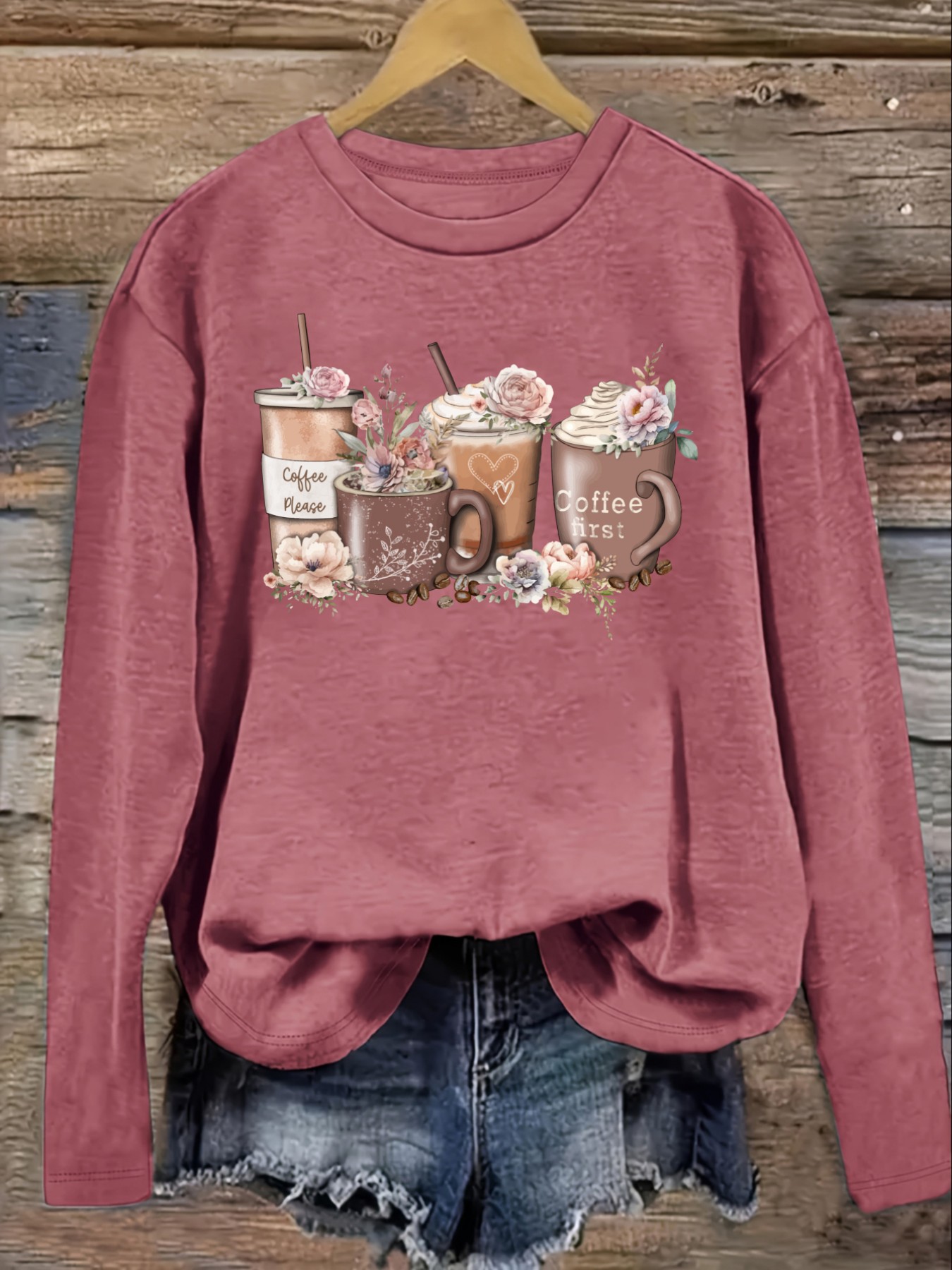 เสื้อยืดแขนยาวคอกลมลายดอกไม้แล - Winter Clothing Design บทวิจารณ์และราคา