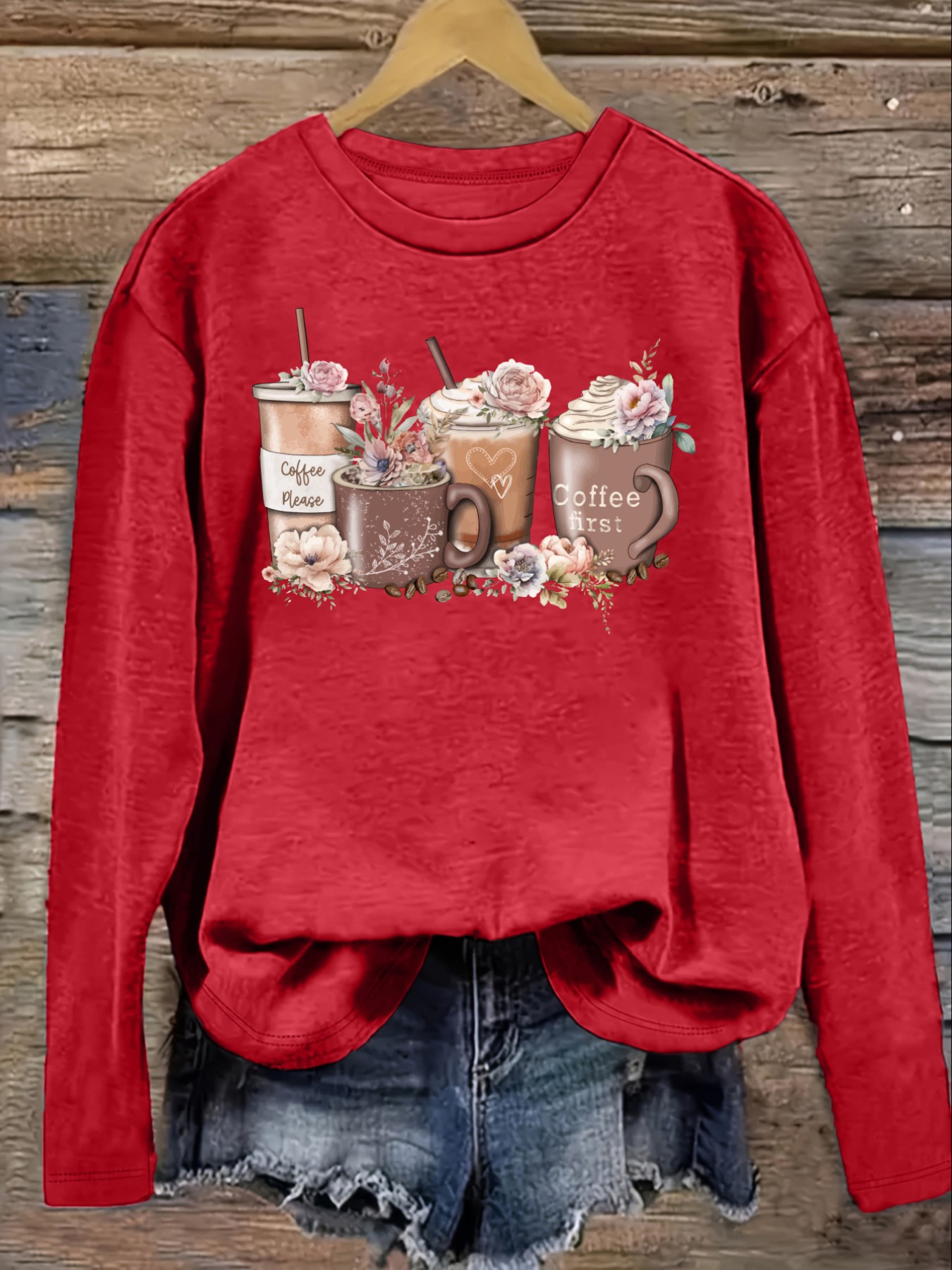 เสื้อยืดแขนยาวคอกลมลายดอกไม้แล - Winter Clothing Design บทวิจารณ์และราคา