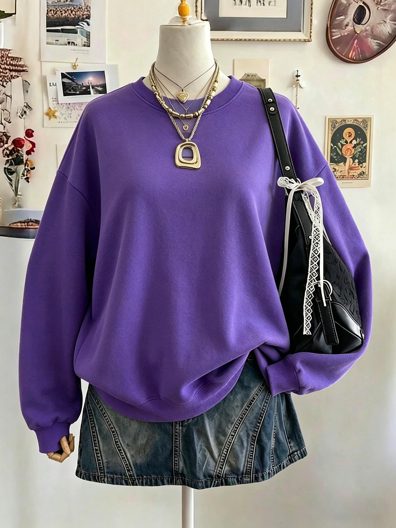 เสื้อสเวตเชิ้ตสีดำคอกลมลำลองสำ - Winter Clothing On Sale Women'S บทวิจารณ์และราคา
