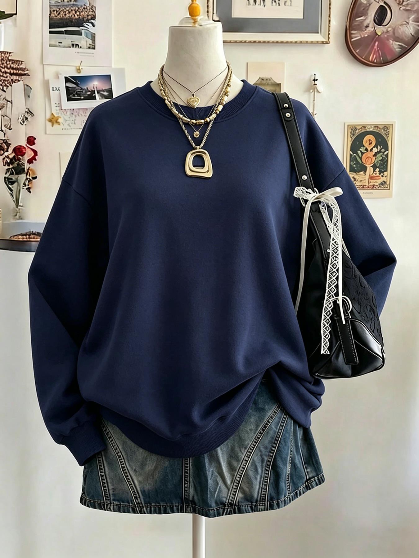 เสื้อสเวตเชิ้ตสีดำคอกลมลำลองสำ - Winter Clothing On Sale Women'S บทวิจารณ์และราคา